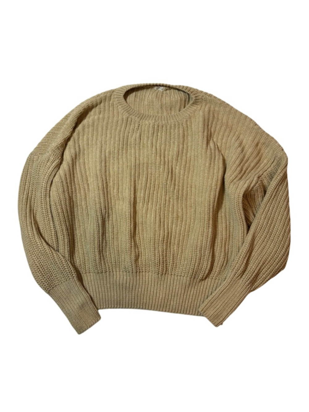 Olive and Cradle Chunky Knit Sweater Beige Cotton Rib Cozy Cottagecore